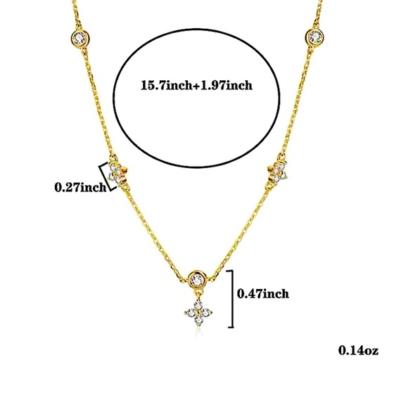 Gold Four Leaf Clover Zircon Dainty Tiny Delicate Necklace - Picture 12 of 13